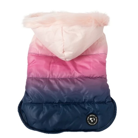 š¶ New Justice Pet Dog Reversible Puffer Jacket, OmbrĆ© Purple Pink - Picture 4 of 8